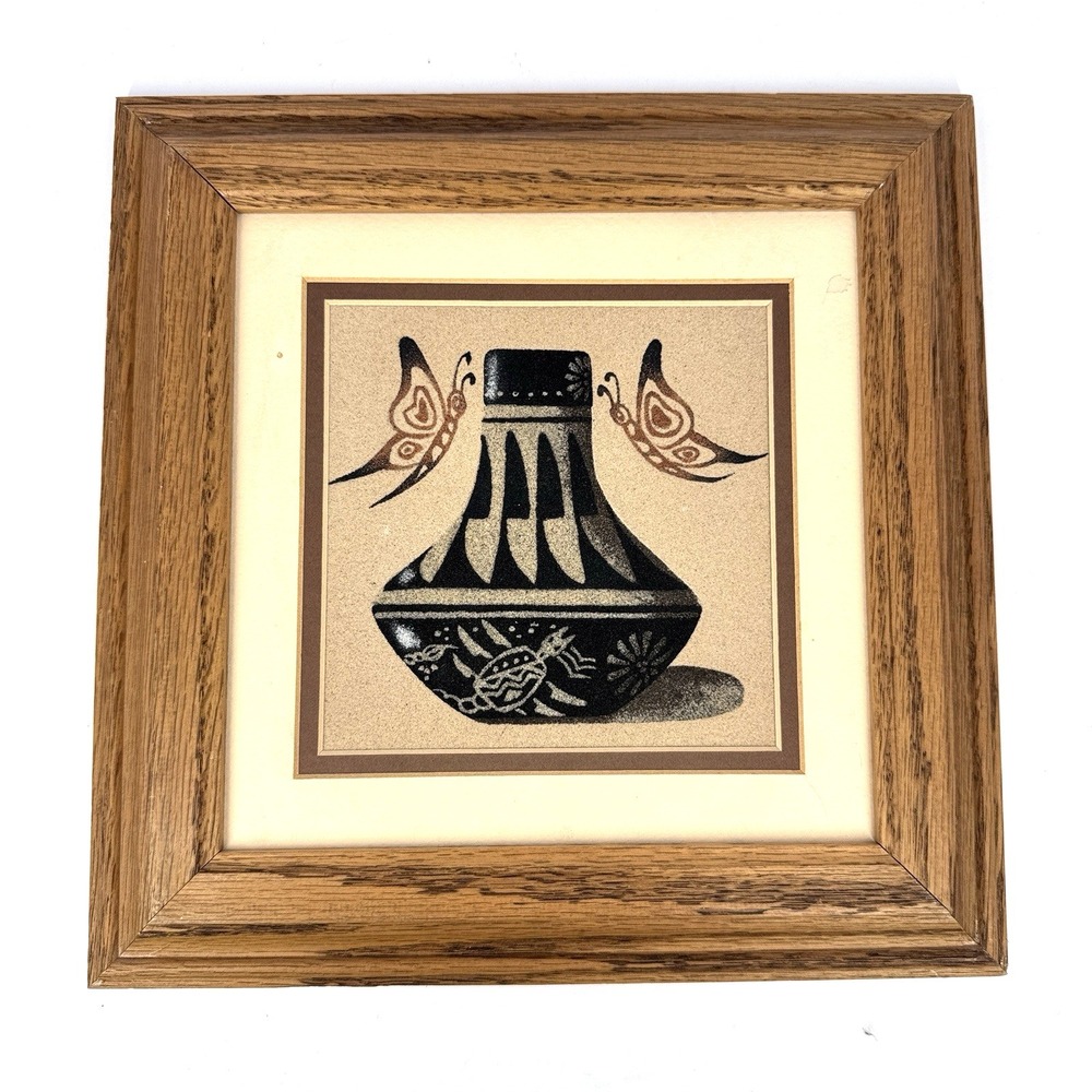 E Tyler Authentic Navajo Sand Art Pottery Signed by‎ E Tyler Framed